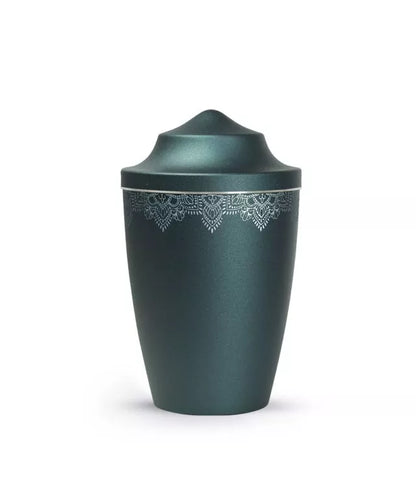 Tierurne Edition Mandala, Spitzhause, Farbe: petrol mit silberfarbenem Streifen