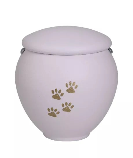 Tierurne Metall in weiß mit goldfarbener Pfotenspur und 0,4 Liter