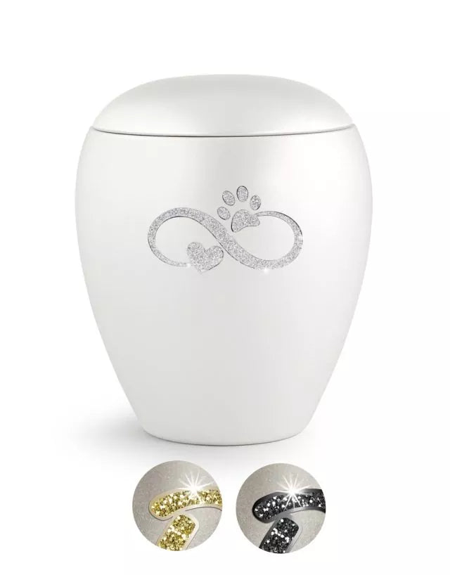 Tierurne Sparkling perlmutt Infinity-Motiv silberfarben