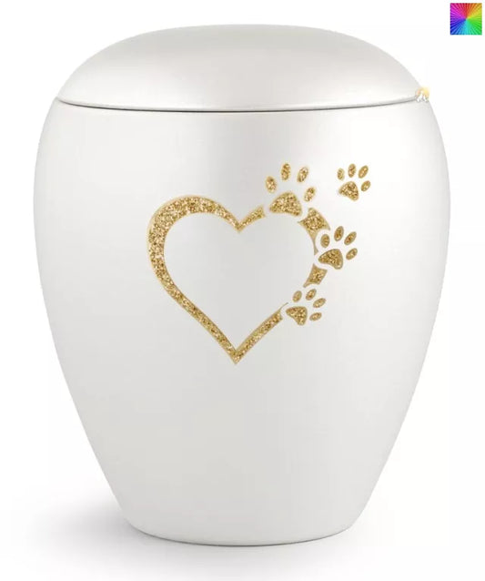 Tierurne Sparkling perlmutt Herz-Pfoten-Motiv goldfarben