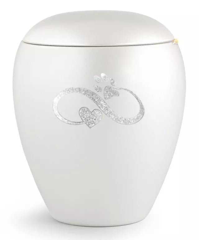 Tierurne Sparkling perlmutt Infinity-Motiv silberfarben