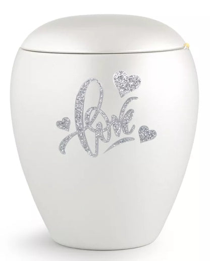 Tierurne Sparkling perlmutt Love-Motiv silberfarben