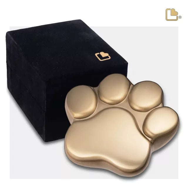 Tierurne Pfote Metall goldfarben 0,05 Liter mit Schatulle
