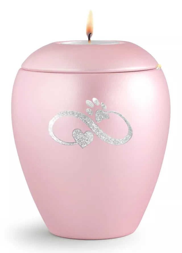 Tierurne Sparkling rose Infinity-Motiv silberfarben, mit Gedenklicht