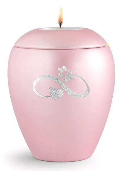 Tierurne Sparkling rose Infinity-Motiv silberfarben, mit Gedenklicht