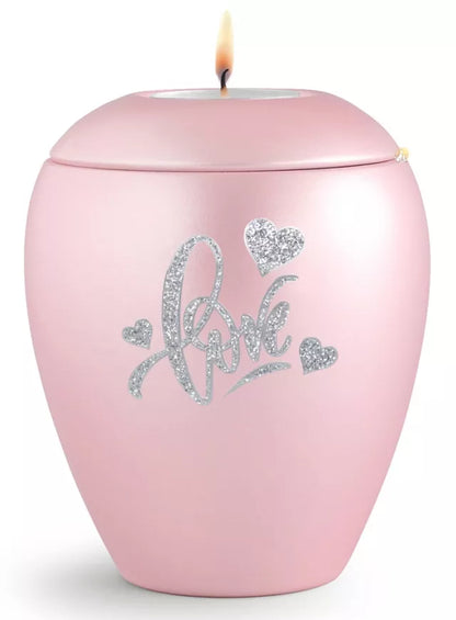 Tierurne Sparkling rose Love-Motiv silberfarben, mit Gedenklicht