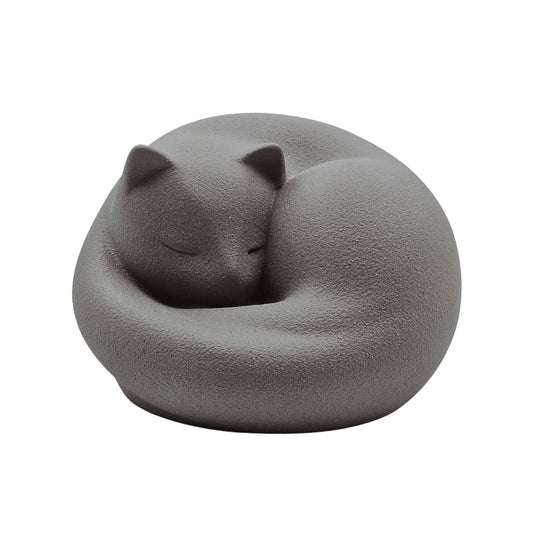 Katzenurne in Form einer ruhenden Katze aus Feinsteinzeug, Farbe grau