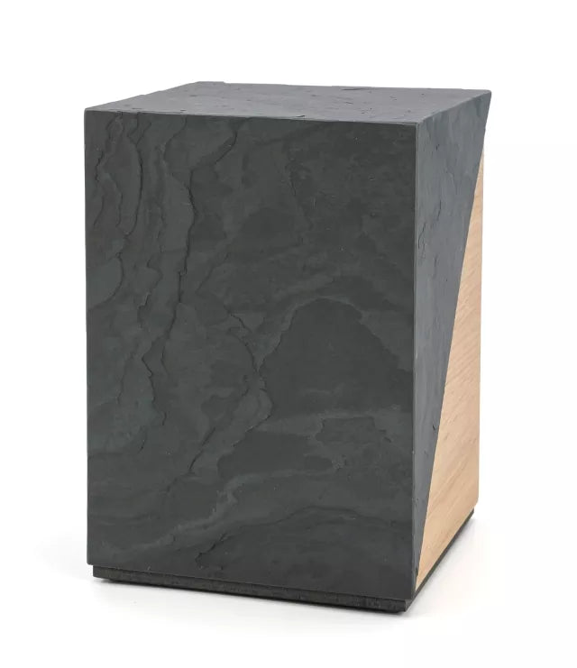 Holztierurne Sirius Eiche und Schiefer Rückseite