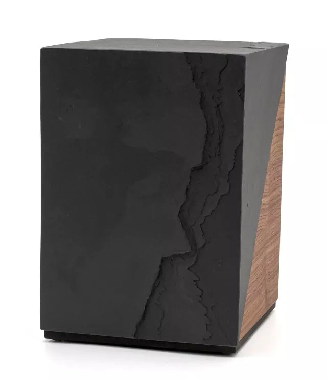 Holztierurne Sirius Nussbaum und Schiefer Rückseite