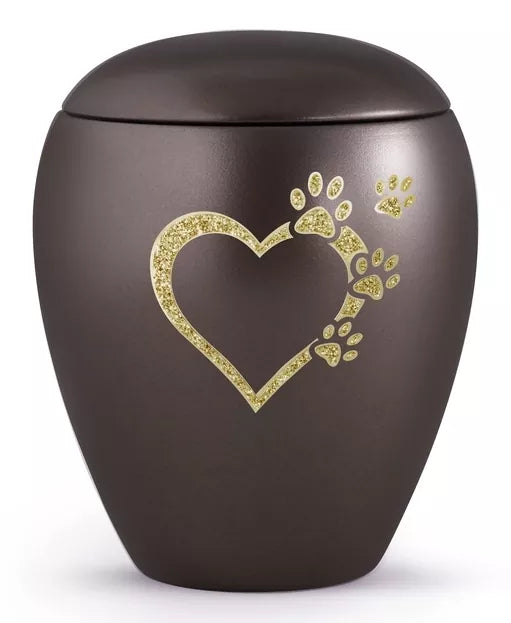 Tierurne Sparkling chocolat Herz-Pfoten-Motiv goldfarben