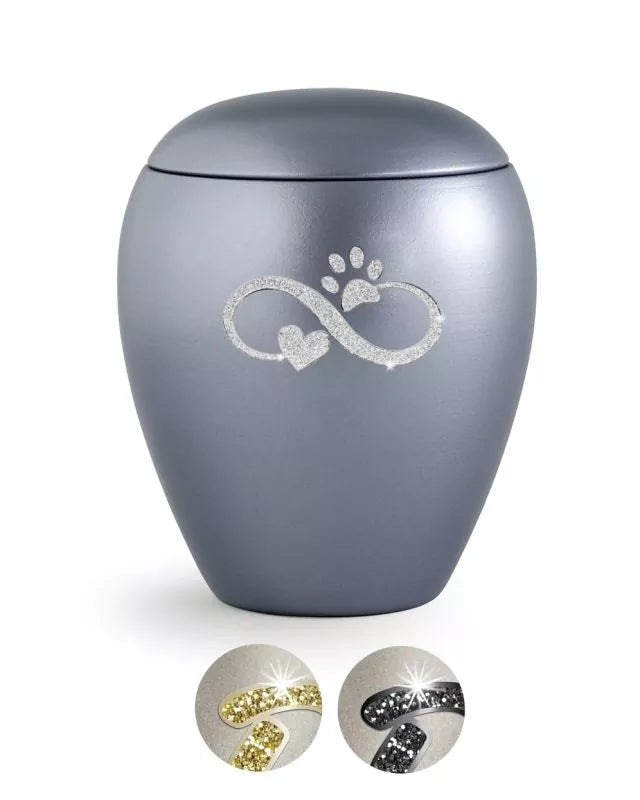 Tierurne Sparkling stahlgrau Infinity-Motiv silberfarben