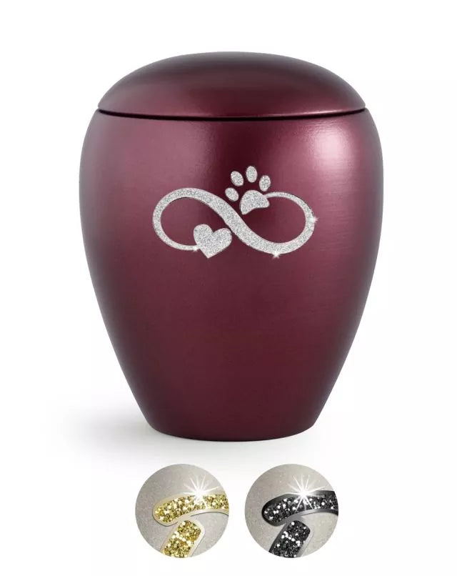 Tierurne Sparkling weinrot Infinity-Motiv silberfarben