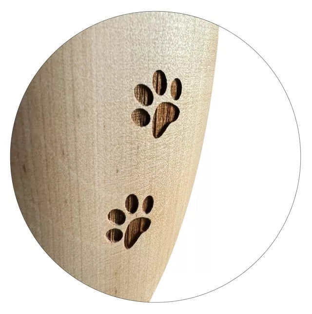 Holztierurne Timber Pfotenspur Detailansicht