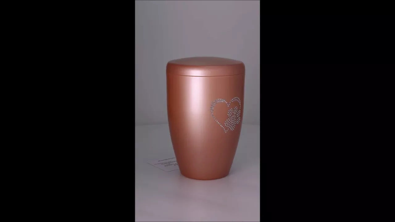 Produktvideo Tierurne mit Herz-Pfote-Kristall lachssilber 1,0 Liter