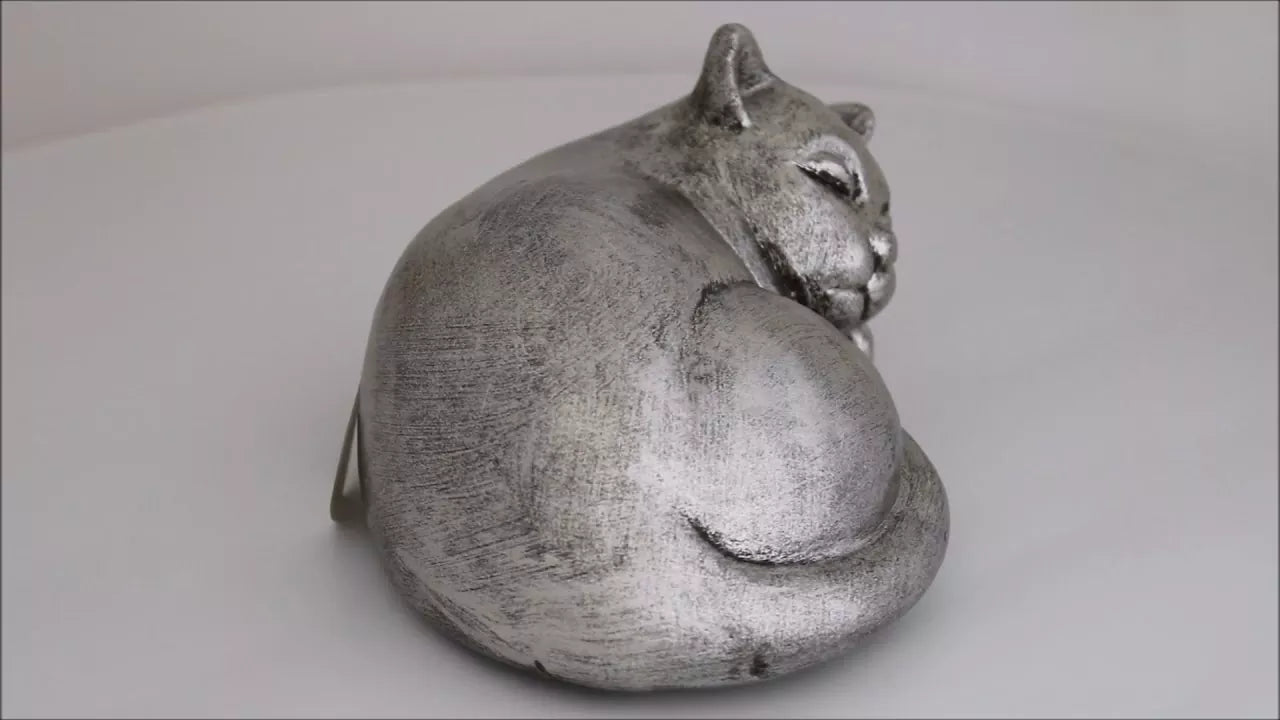 Produktvideo Tierurne schlafende Katze silberfarben