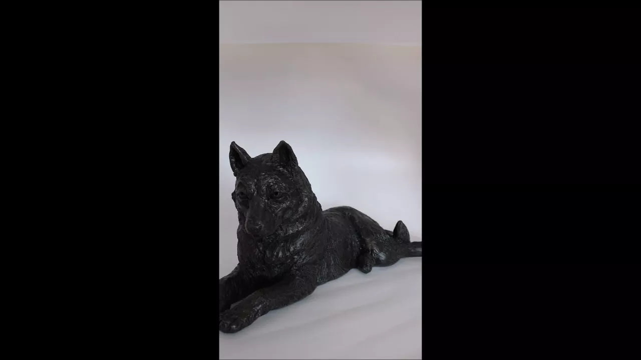 Produktvideo Kunstharzurne Husky-Skulptur