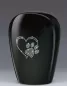 Mobile Preview: Keramik-Tierurne mit Herz-Pfoten-Symbol aus Kristallen, schwarz glasiert