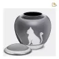 Preview: Katzenurne Metall grau, Schatten-Bild sitzend, Deckel offen Preview: Katzenurne Metall grau, Schatten-Bild sitzend, Deckel offen
