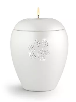 Keramiktierurne Pfote aus Kristallen, mit/ohne Gedenklicht, versch. Farben und Größen