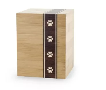 Holzurne QUBUS mit Echtholzfurnier und Pfotenband, versch. Holzarten und Größen