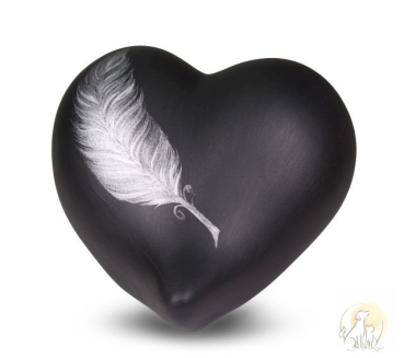 Preview: Tierurne Feder aus Keramik, Herzform, versch. Farben und Größen