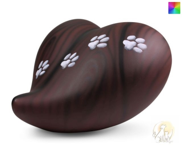 Preview: Keramik-Tierurne Herz Holzoptik und Pfotenspur, versch. Farben und Größen