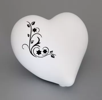 Tierurne Herz weiß mit schwarzem Ornament 0,55 Liter
