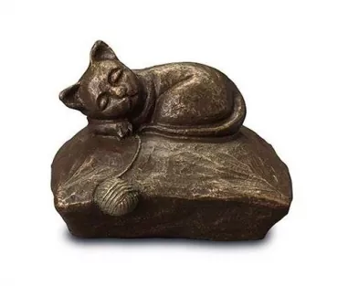 Urne schlafende Katze, Keramik, 1,0 Liter, bronze