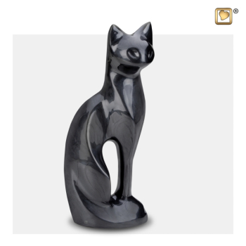 Preview: Messingurne Katzenform schwarz