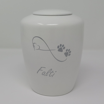 Preview: Beispiel Handbemalung (silberfarben) auf Tierurne Endlosschleife, weiß