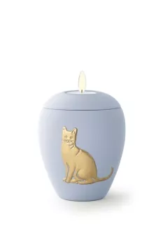 Keramikurne für Katzen, Siena, himmelblau, Gedenklichteinsatz