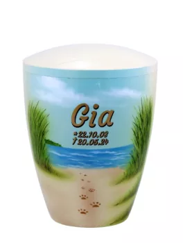 Beispiel Folienbeschriftung mit Schatteneffekt goldfarben, Schatten schwarz auf Tierurne Airbrush Art. Nr. 804989