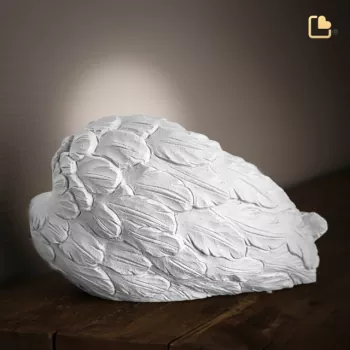 Tierurne Angelic Dog in weiß Ansicht von hinten