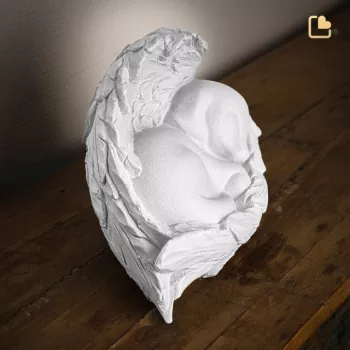 Tierurne Angelic Dog in weiß Seitenansicht