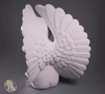 Tierurne Engel Putte, Flügel rechts, Ansicht von hinten