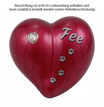 Herz rot 0,65 Liter, Beispiel Folienbeschriftung Glitzer-Schatteneffekt in silber, Schatten schwarz