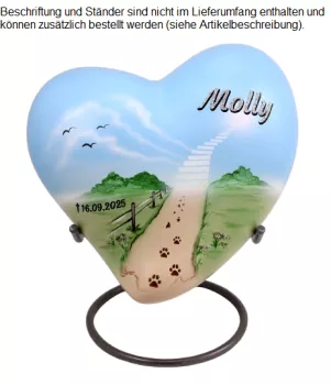 Beispiel Folienbeschriftung mit Namen in Glitzer-Schatteneffekt silber, Schatten schwarz, Sterbedatum als Folienbeschriftung in schwarz auf Größe 1,7 Liter im Ständer - nicht im Lieferumfang enthalten