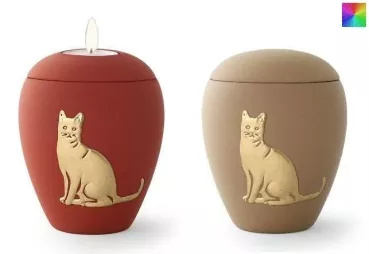 Keramik-Urne für Katzen, mit/ohne Gedenklicht, versch. Farben, 0,5 Liter