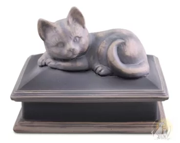 Katzenurne Schatulle grau/beige glasiert