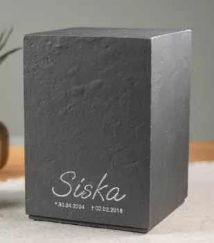 Holztierurne Nova Schiefer Gravur-Design Nr.