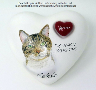 Preview: Portraiturne in weiß mit Name und Lebensdaten, Dekoherz in rot