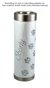 Beispiel einer Folienbeschriftung mit Namen, Urne weiß in 1,1 Liter