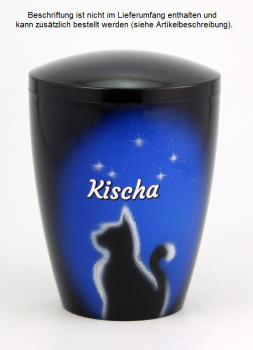 Tierurne Airbrush Katze Sternenhimmel, Folienbeschriftung Schatteneffekt in weiß Schatten schwarz