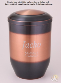 Preview: Kupferurne altkupfer gefärbt 2,0 Liter, Beispiel Folienbeschriftung Schrift Jeremias silberfarben