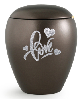 Preview: Tierurne Sparkling chocolat Love-Motiv silberfarben
