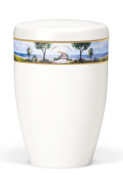 Preview: Tierurne Dekorband Regenbogenbrücke weiß matt