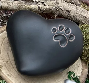 Tierurne Herz Pfote schwarz-matt 1,0 Liter