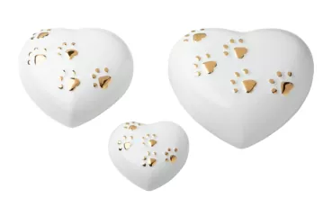 Tierurne Herz Pfoten in weiß, alle Größen