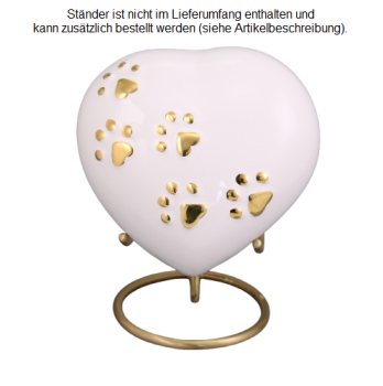 Preview: Tierurne Herz Pfoten in weiß 0,6 Liter im goldfarbenen Ständer