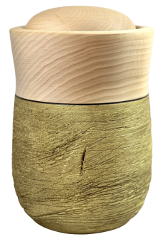 Preview: Tierurne Holz gecrasht goldfarben mit kleiner Kerbe